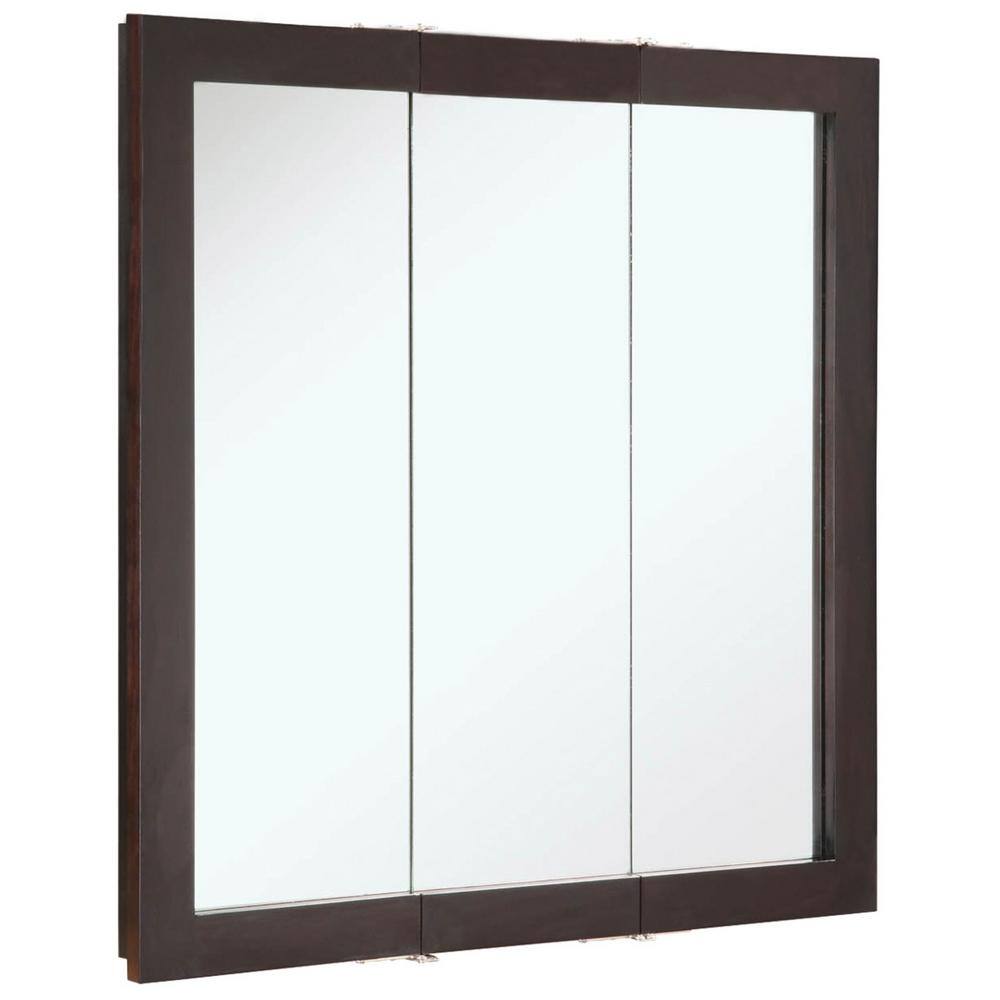 Design House Ventura 30 in. W x 30 in. H x 6 in. D Framed Tri-View Surface-Mount Bathroom Medicine Cabinet in Espresso 541342-ESP