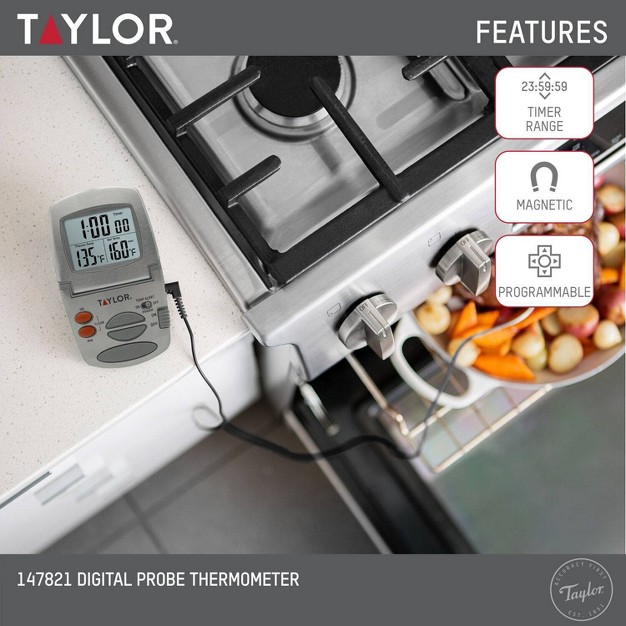 Taylor Programmable Stainless Steel Wire Probe Kitchen Meat Cooking Thermometer