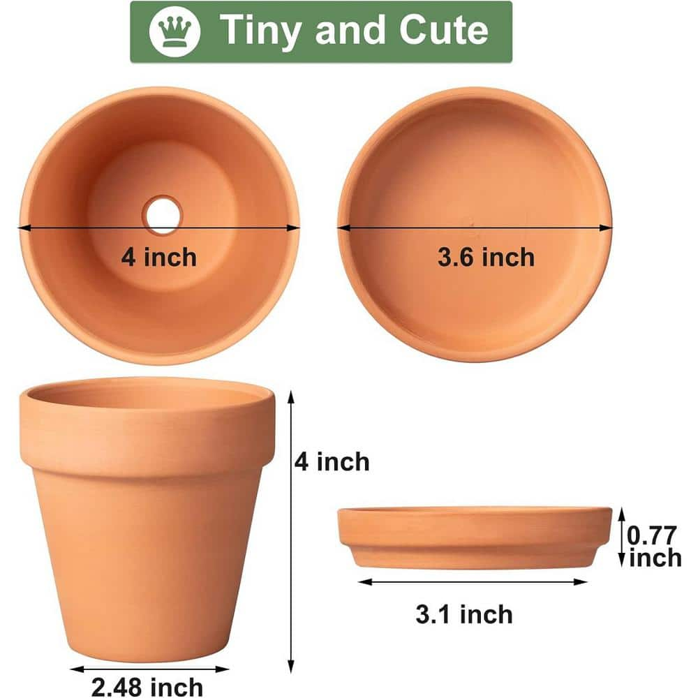 ITOPFOX Classic 4 in. L x 4 in. W x 4 in. H Brown Clay Round Indoor Planter (6-Pack) HDPH031OT296