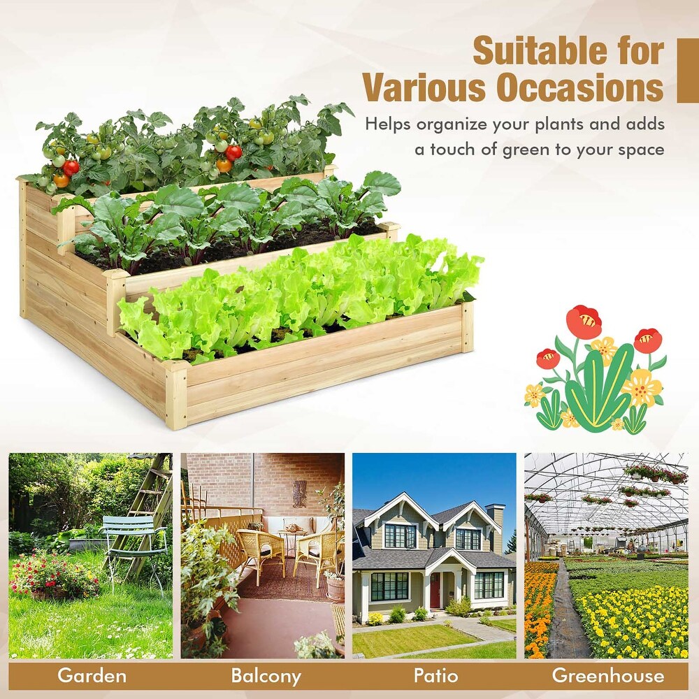 Costway 3 Tier Raised Garden Bed Wood Planter Kit for Flower Vegetable   48'' x 48'' x 22''