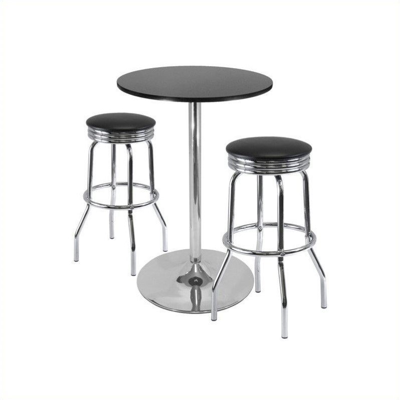 Winsome Wood Summit 3-Pc Pub Table and Swivel Stool Set， Black and Chrome