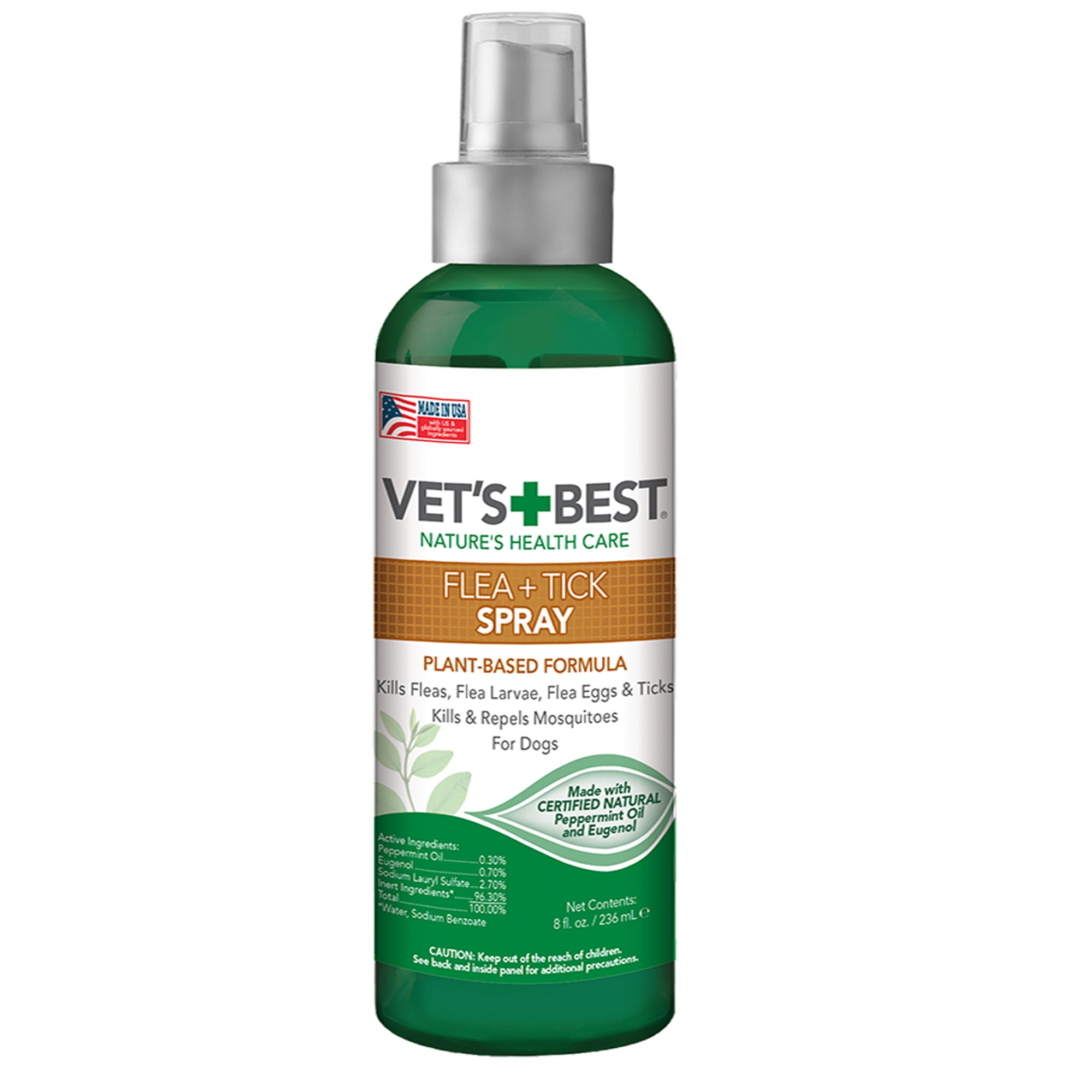 Vets Best Flea  Tick Spray for Dogs， 8 oz.