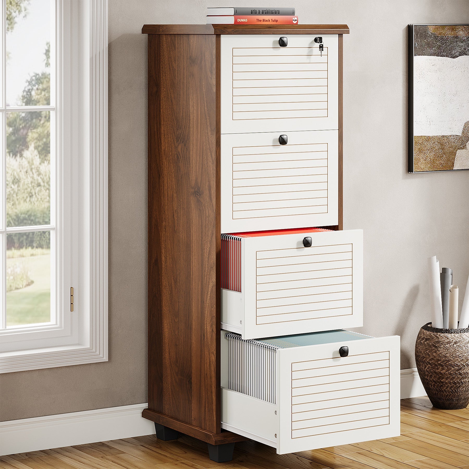 4-Drawer File Cabinet, Vertical Wood Filing Cabinet Storage Cabinet