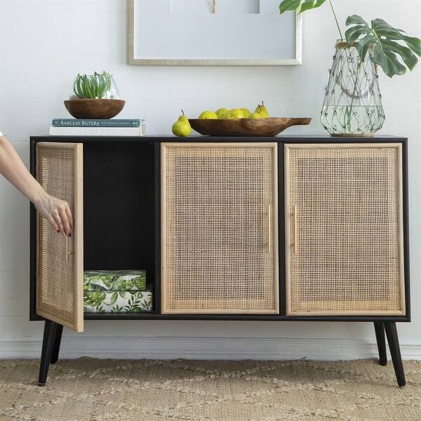 Dresser Storage Cabinet with Natural Rattan Decorated Door - - 37834889