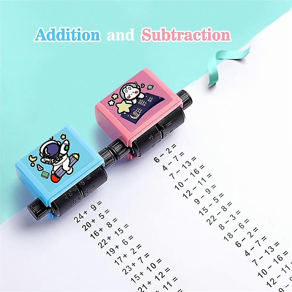 2pcs Smart Roller Digital Teaching Stamp Addition And Subtraction Math Practice Questions With Printing Oil