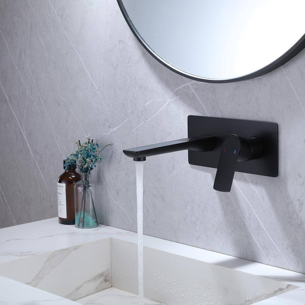 BWE Single-Handle Wall Mount Bathroom Faucet With Deck Plate in Matte Black A-93014-B