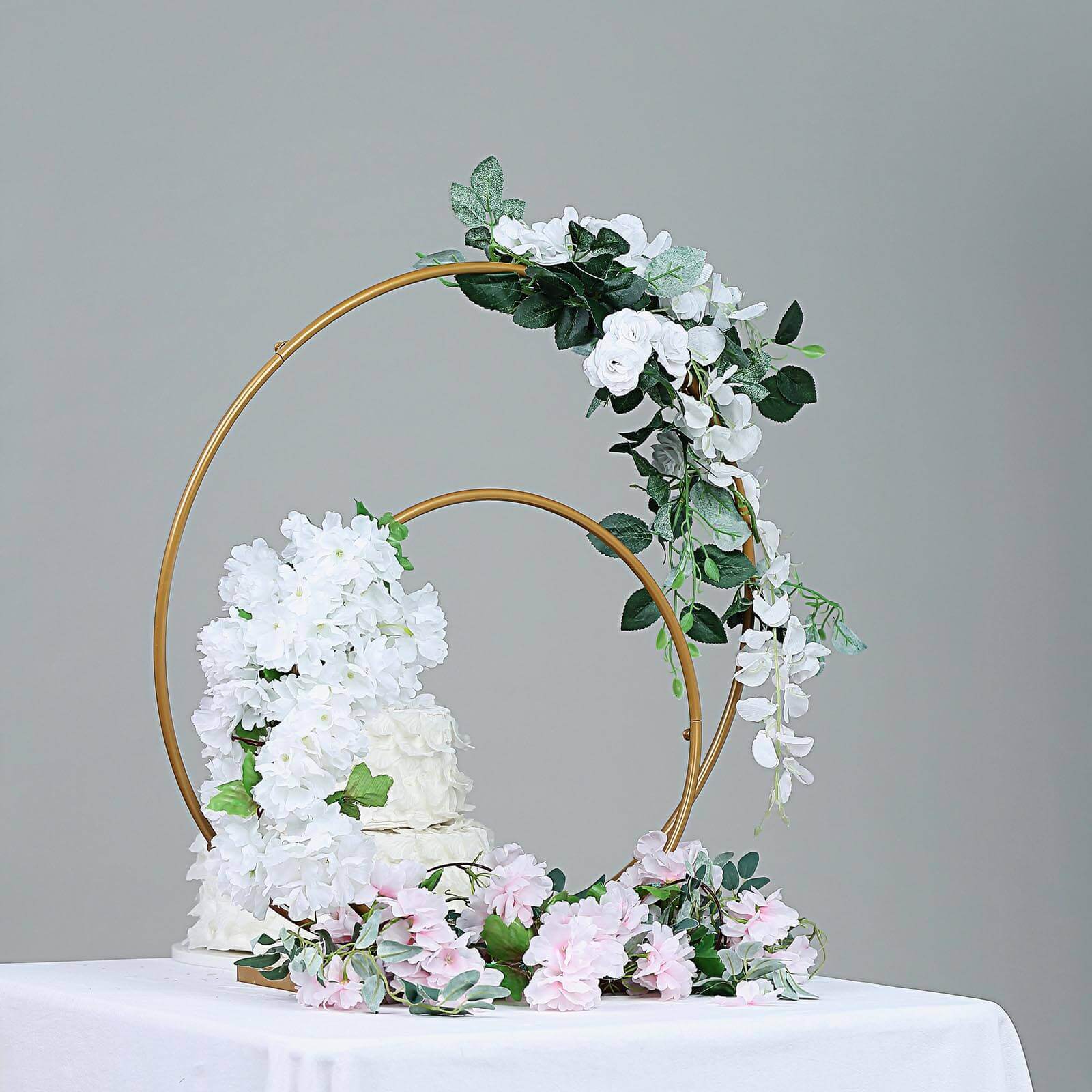 Gold Double Metal Hoop Wedding Centerpiece, Flower Stand 24