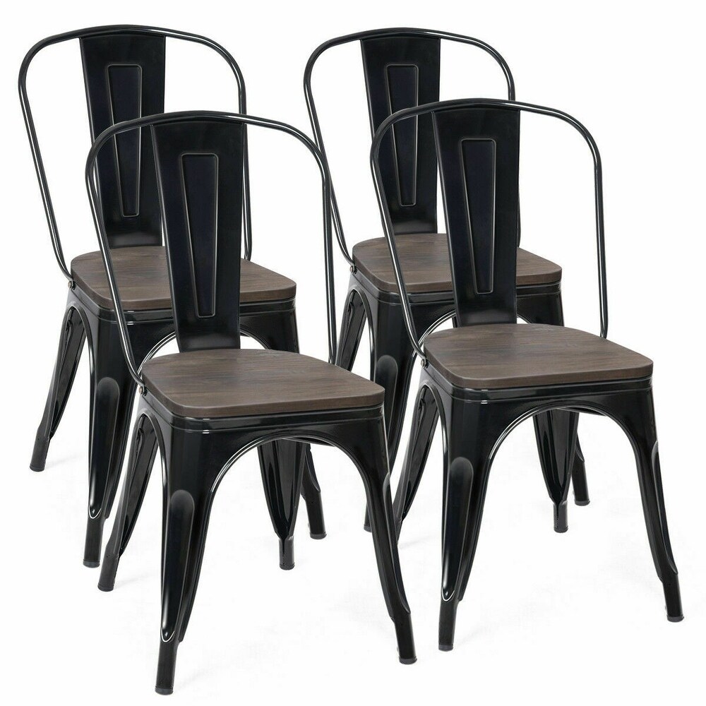 Costway Set of 4 Dining Side Chair Stackable Bistro Metal Wood Stool