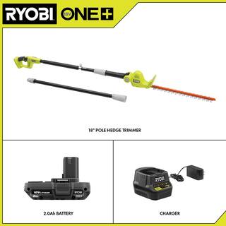 RYOBI ONE+ 18V 18 in. Cordless Battery Pole Hedge Trimmer with 2.0 Ah Battery and Charger P26100