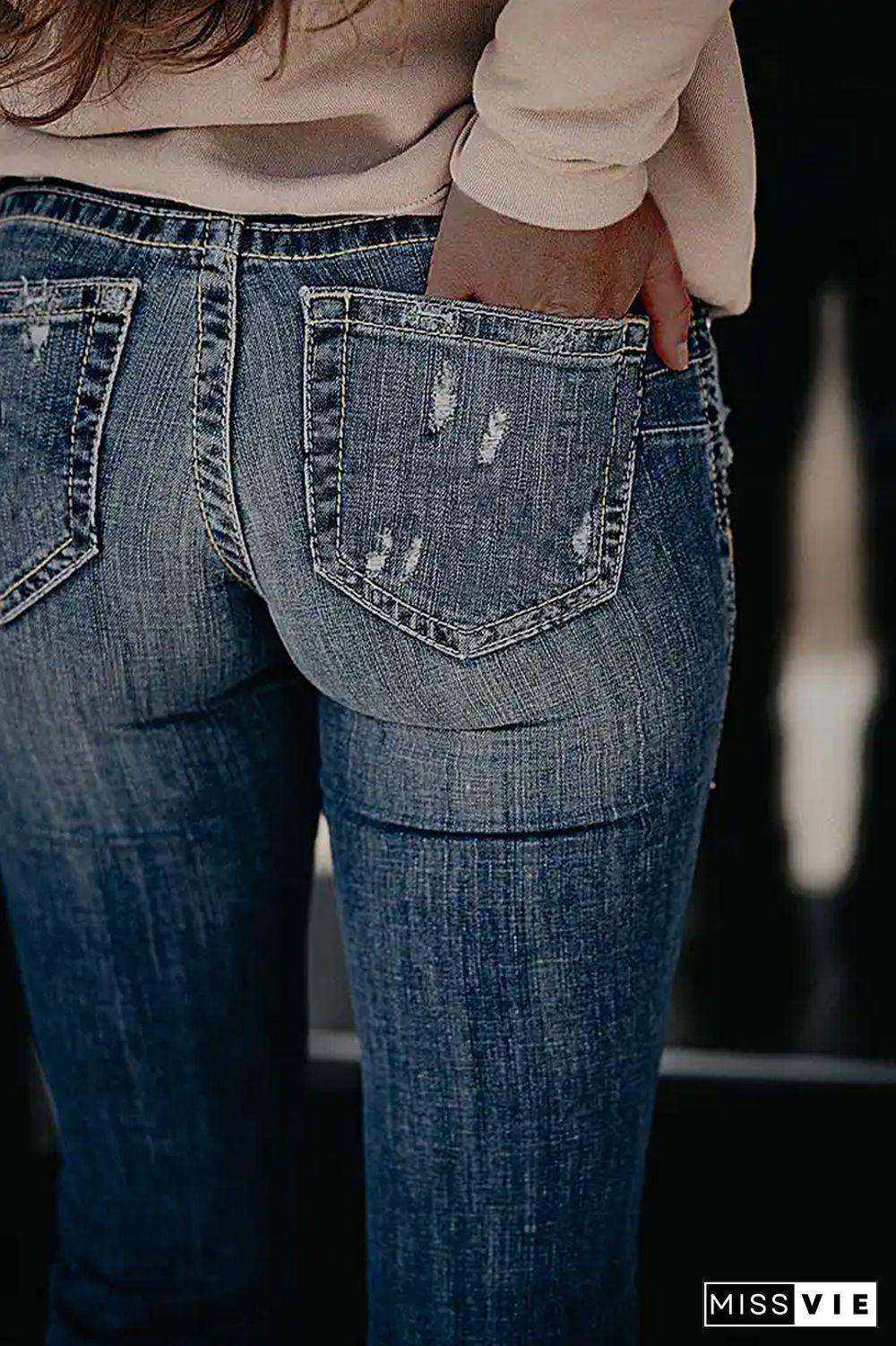 Ripped Low Waist Bootcut Jeans Without Belt