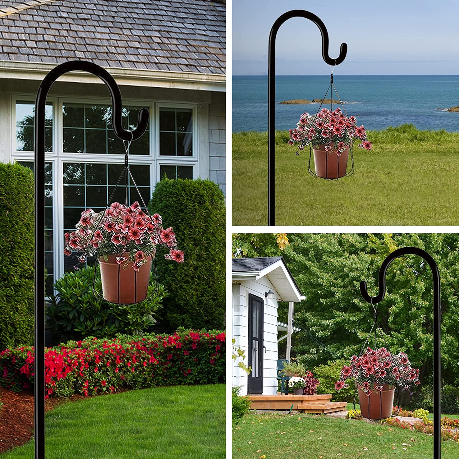 X-go 35" Shepherds Hook for Outdoor, Bird Feeder Pole with 2 Prongs Base, Adjustable Heavy Duty Garden Hanging Holder for Solar Lights,Planting Hanger,Weddings Decor,Hummingbird Feeder 2 Packs