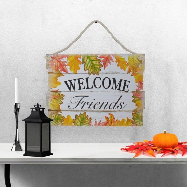 Northlight 16 Autumn Leaves Welcome Friends Wooden Hanging Wall Sign