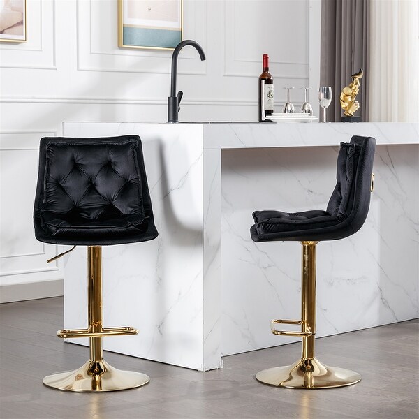 Velvet Bar Stools with Chrome Footrest and Base Swivel (Set of 2)