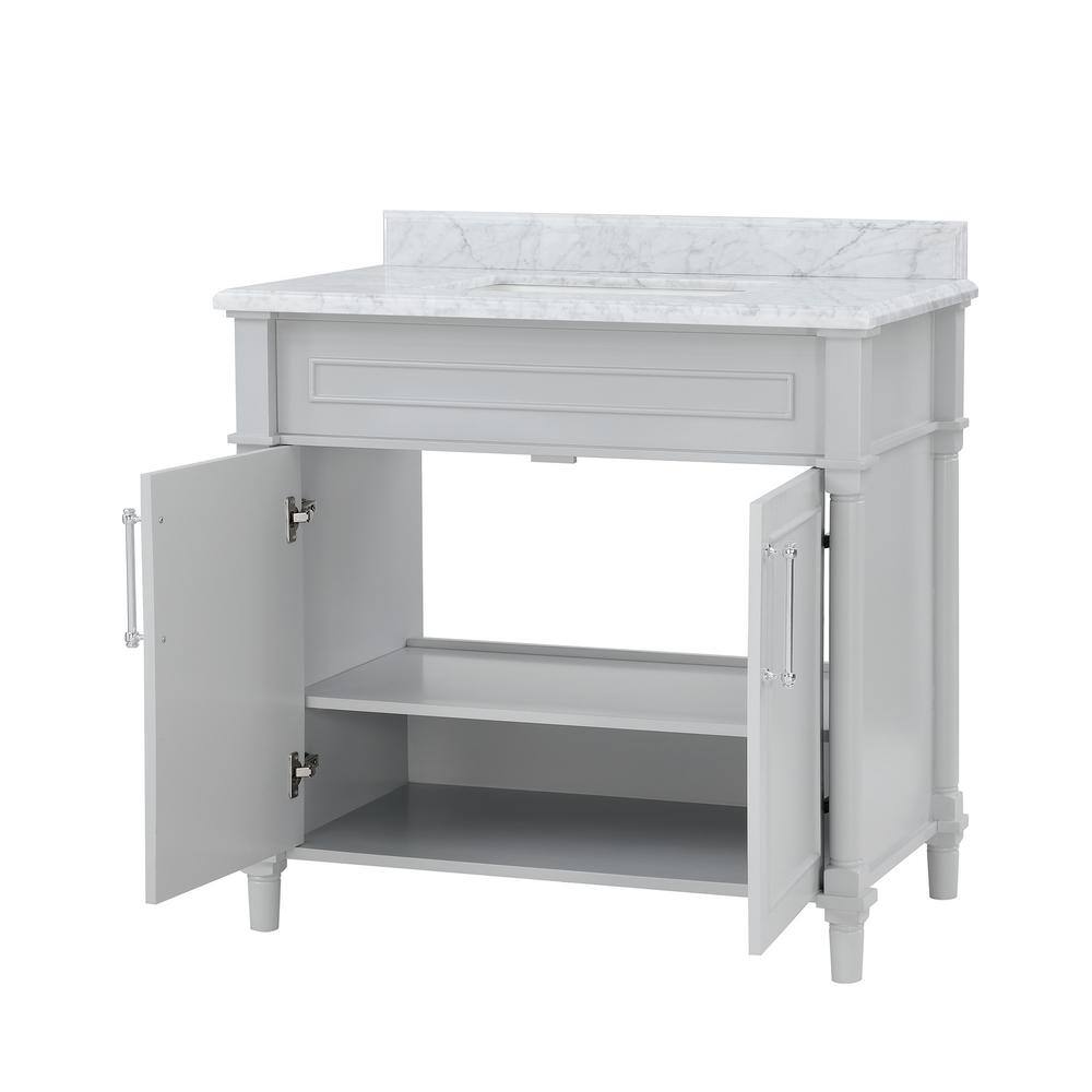 Home Decorators Collection Aberdeen 36 in. W x 22 in. D x 34.5 in. H Bath Vanity in Dove Gray with White Carrara Marble Top 8103600270