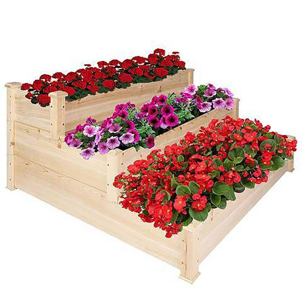 Anvil 47 in. L x 47 in. W x 21 in. H Wooden Planter Box 3 Tier Raised Garden Bed Kit Elevated Garden Beds C-D0102HPSHZW