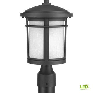 Progress Lighting Wish LED Collection 1-Light Textured Black Etched White Linen Glass Craftsman Outdoor Post Lantern Light P6424-3130K9