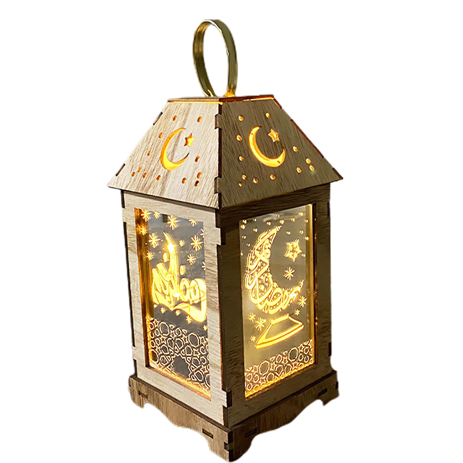 Wooden Wind Lantern Creative Eid Decorative Led Candle Light For Indoor Outdoor