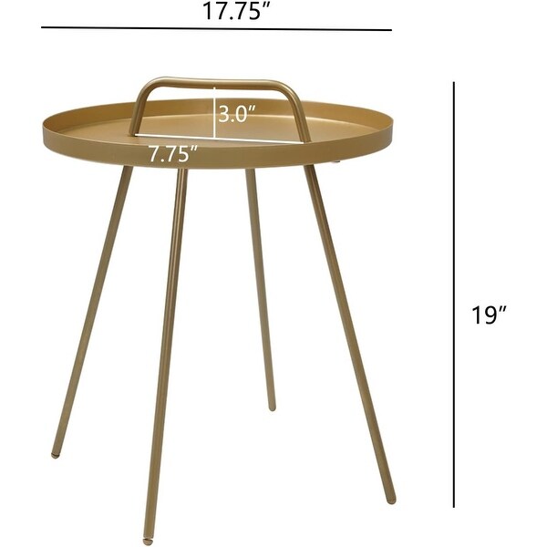 Outdoor Coffee Table with Handle，Weather Resistant Outdoor Portable End Table Millie 17in Steel Round Side Table