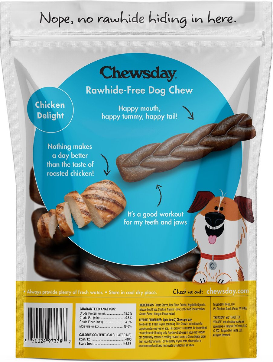 Chewsday Chicken Delight Chew Braids Rawhide-Free Dog Hard Chews， 7 count， Small