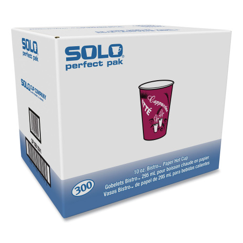 Dart Solo Bistro Design Hot Drink Cups， Paper， 10oz， Maroon， 300/Carton (OF10BI0041)