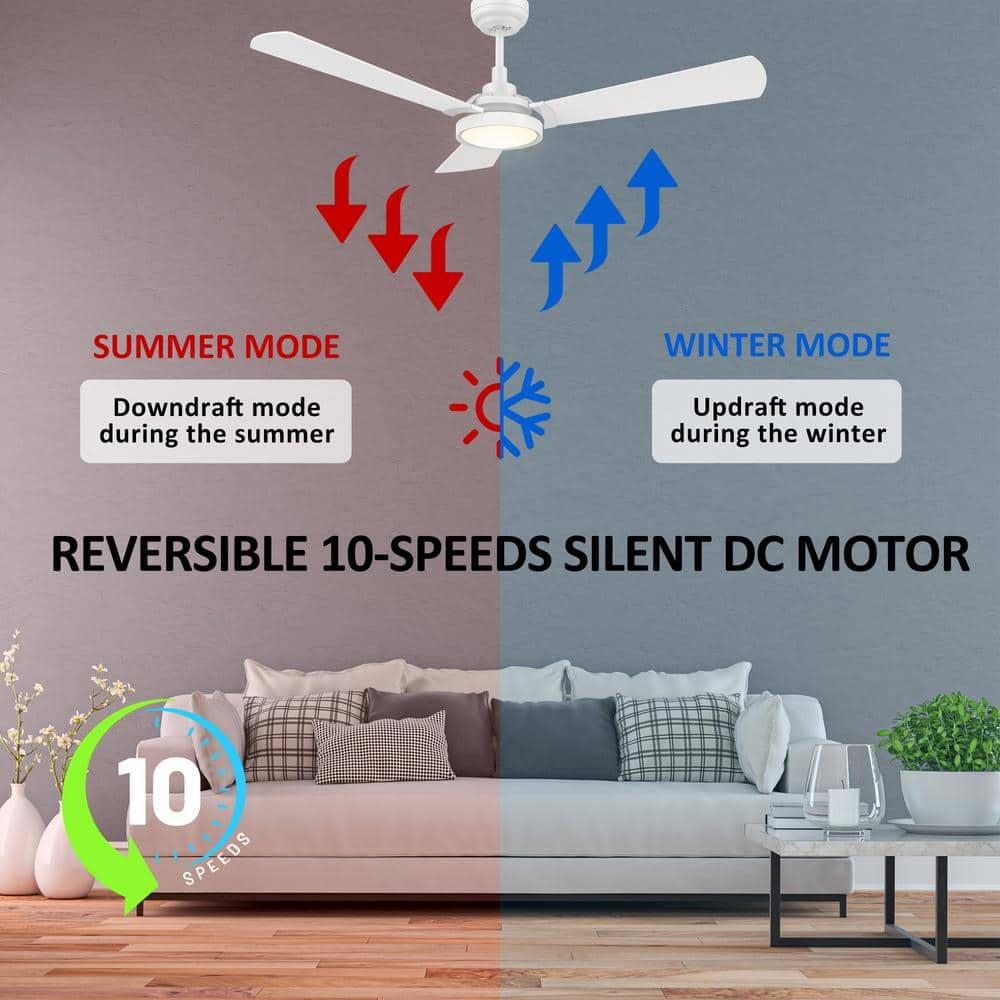 CARRO Veter 52 in Dimmable LED IndoorOutdoor White Smart Ceiling Fan Light and Remote Works with AlexaGoogle HomeSiri