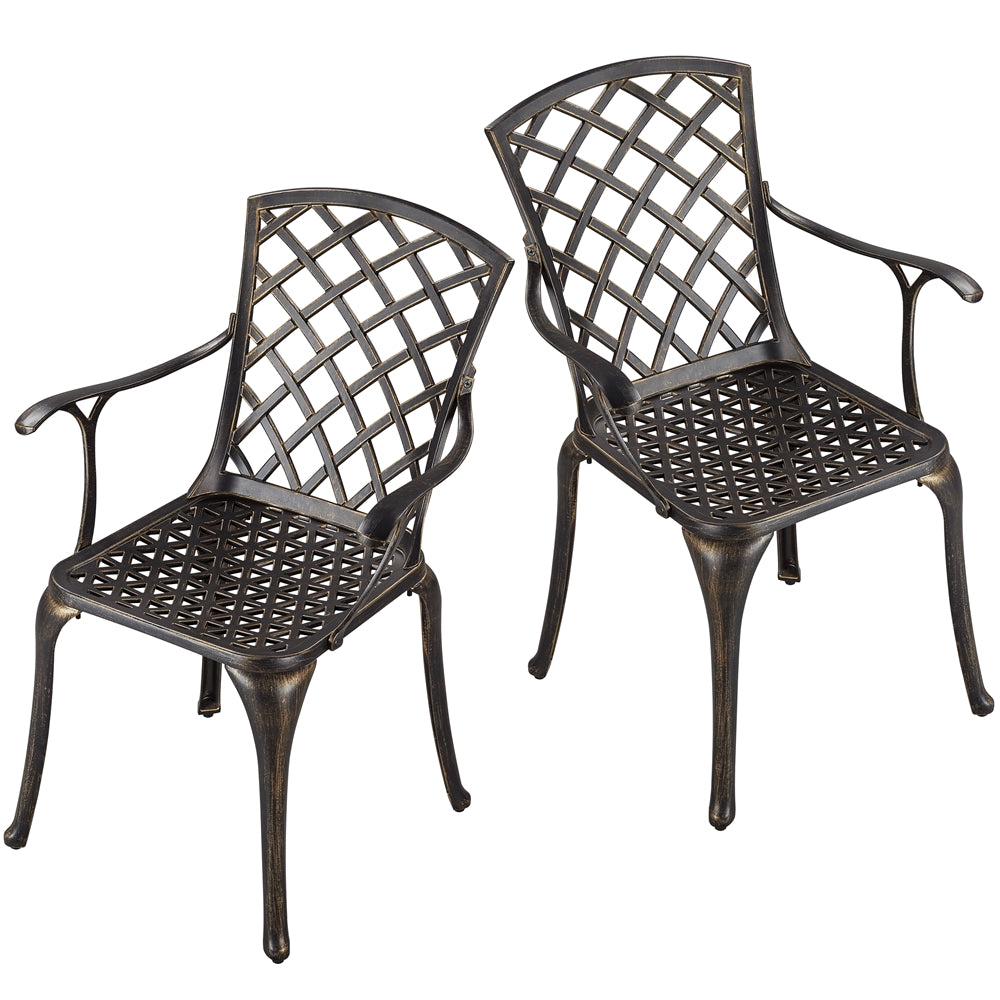 Yaheetech Set of 2 Outdoor Patio Dining Chairs, Antique Cast Aluminium Bistro Chairs with Armrests for Garden Lawn Porch Backyard, Bronze