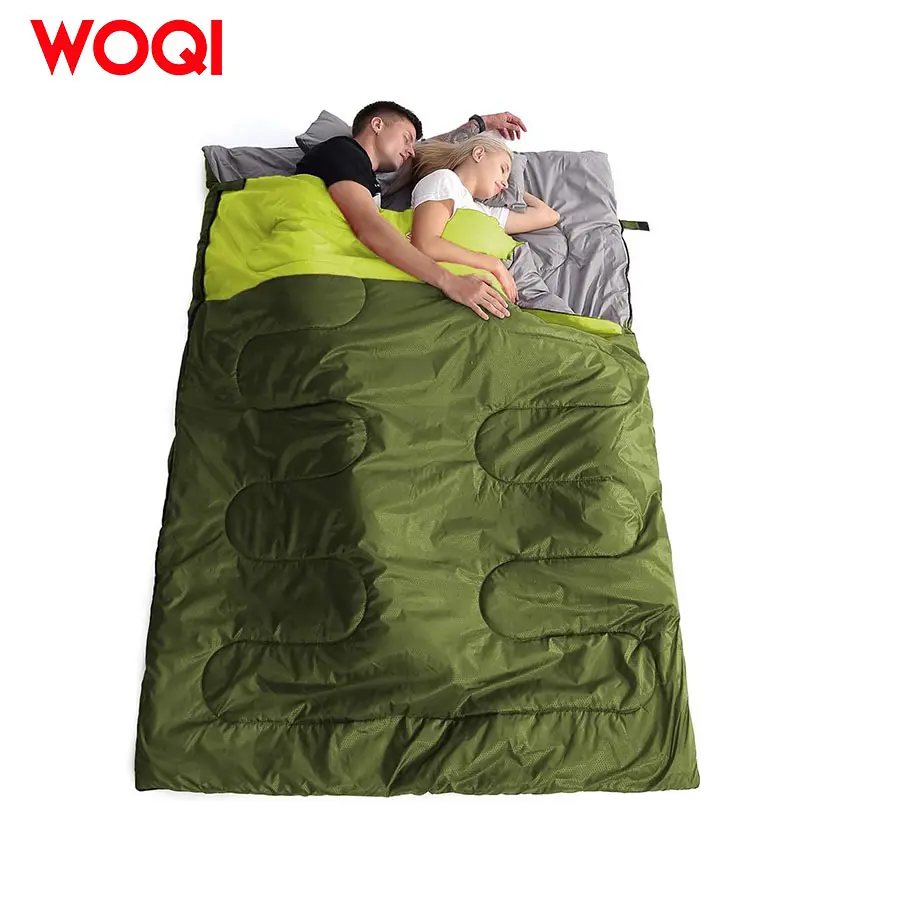 WOQI large waterproof adult double sleeping bag with 2 pillows  suitable for all season camping and hiking backpacks