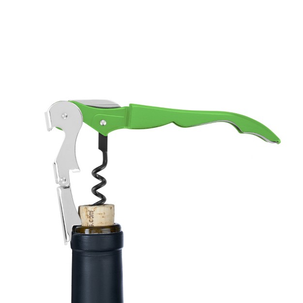 True Truetap Lime Green Double Hinged Waiter s Corkscrew Stainless Steel Wine Key With Foil Cutter