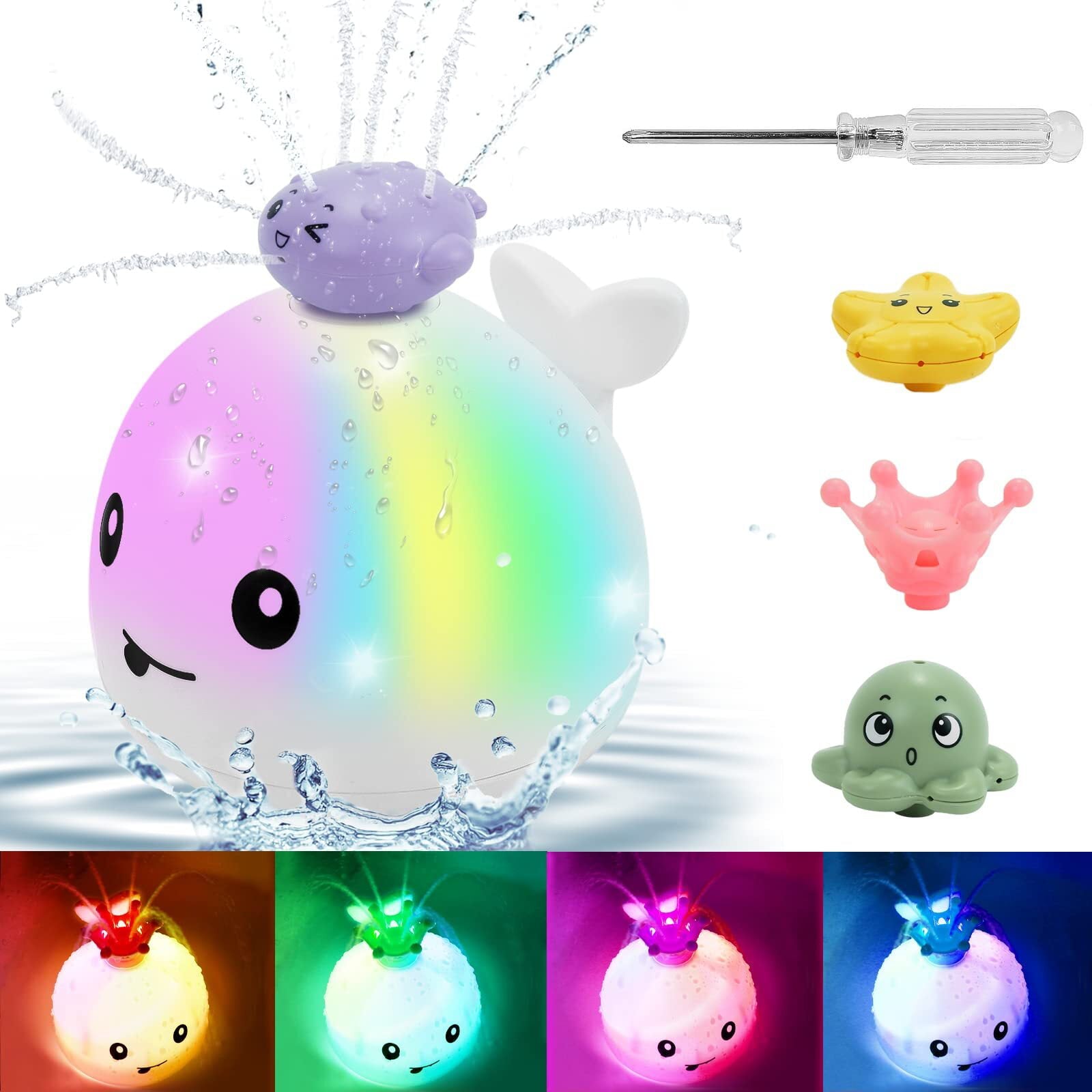 BESSNINI 2023 Upgraded Baby Whale Bath Toys Toddler Bath Toy Light-up Spraying Bathtub Toys for Baby Infants Boys Girls w/ 4 Water Spraying Modes White