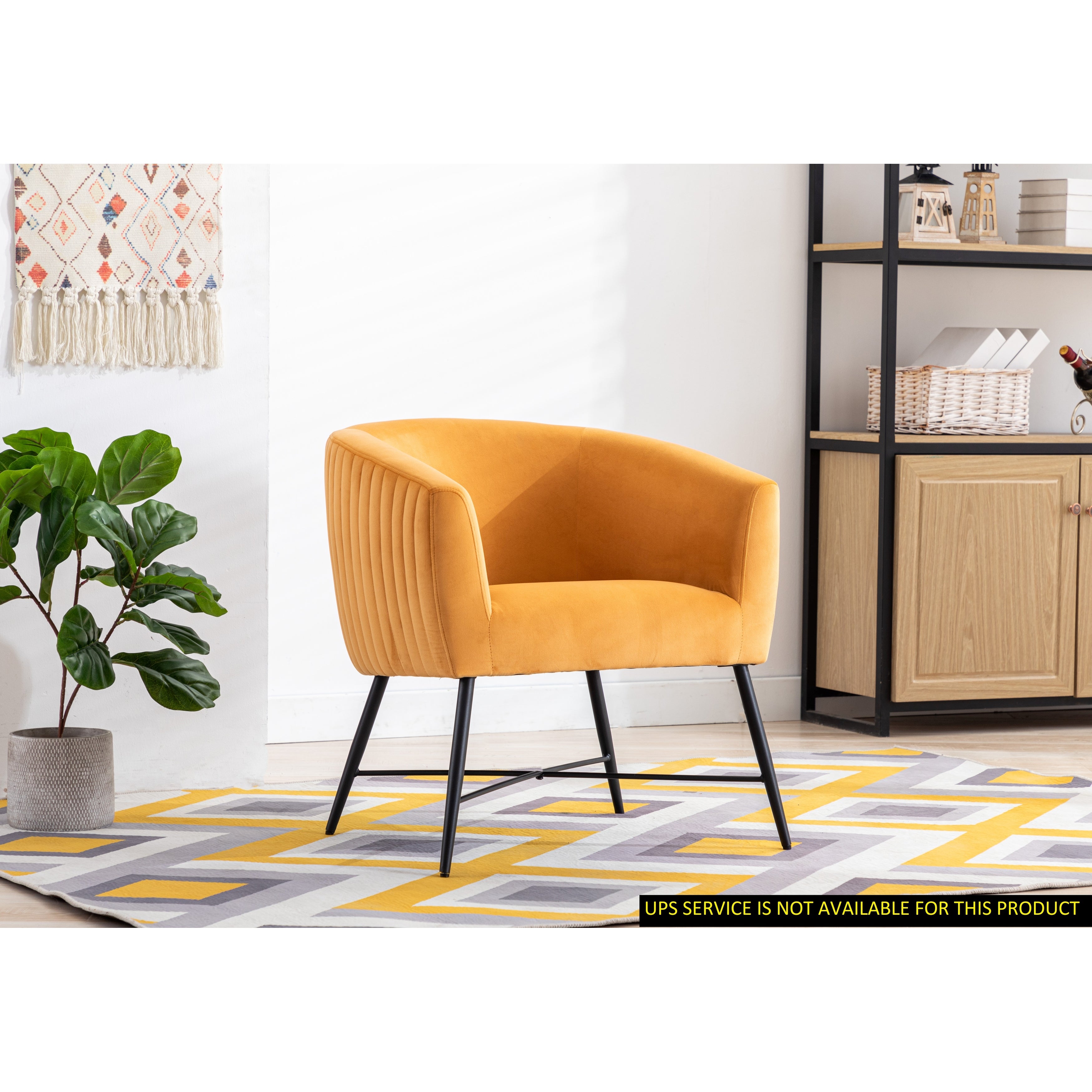 Luxurious Design 1pc Accent Chair Yellowish Orange Velvet Clean Line Design Fabric Upholstered Black Metal Legs Stylish