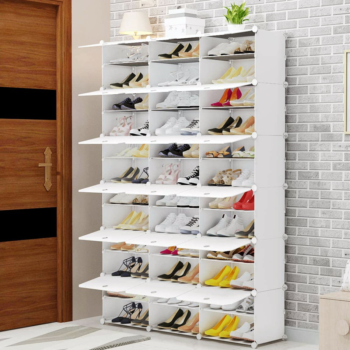 Ktaxon Portable 36 Cubes 12 Tiers 72 Pairs Shoe Storage Cabinet Shoe Rack Shelf Closet Organizer for Entryway Hallway Bedroom Living Room， White Finish