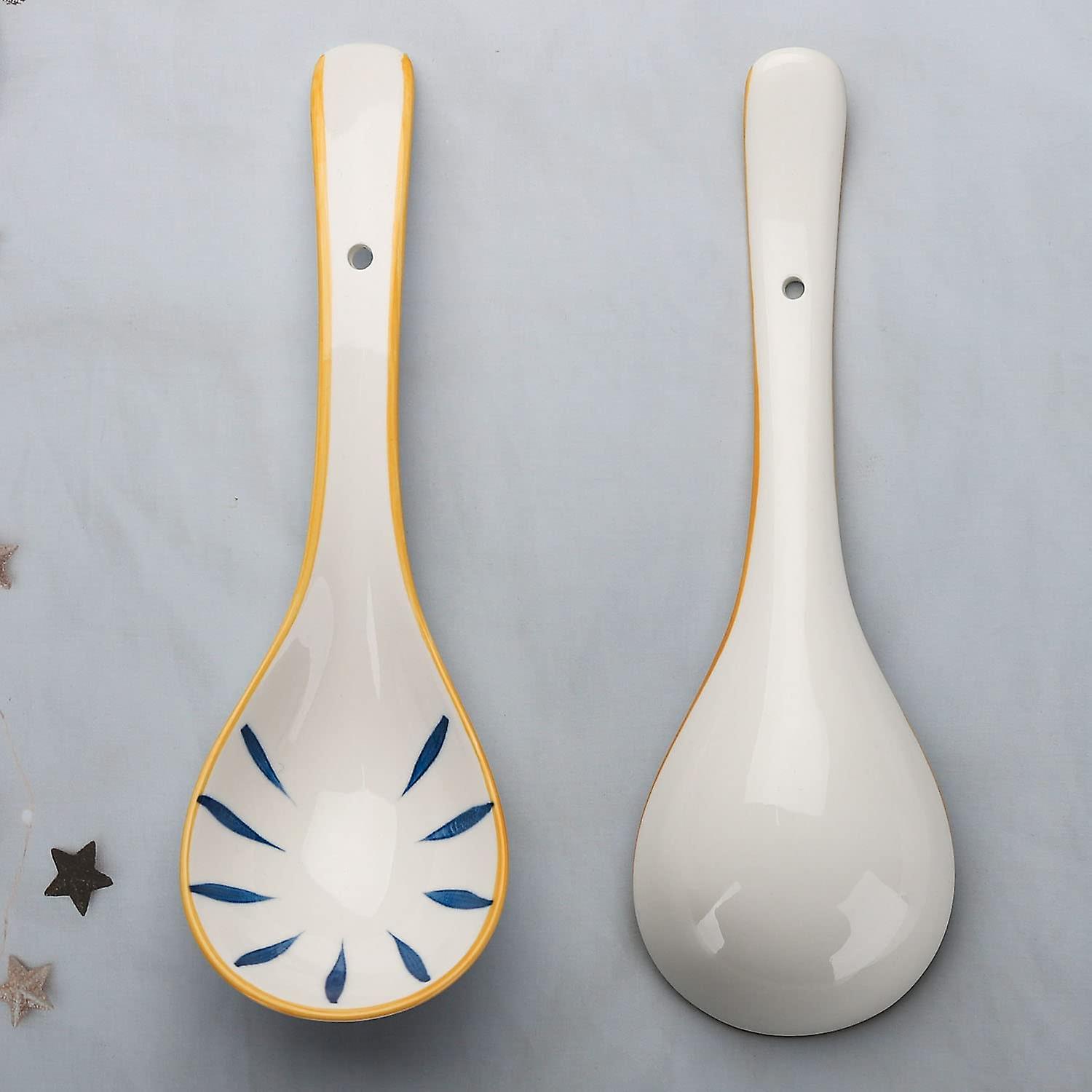 8.6 Inch Large Japanese Soup Spoon Long Handle Ceramic Asian Soup Spoons Porcelain Spoons Scoop