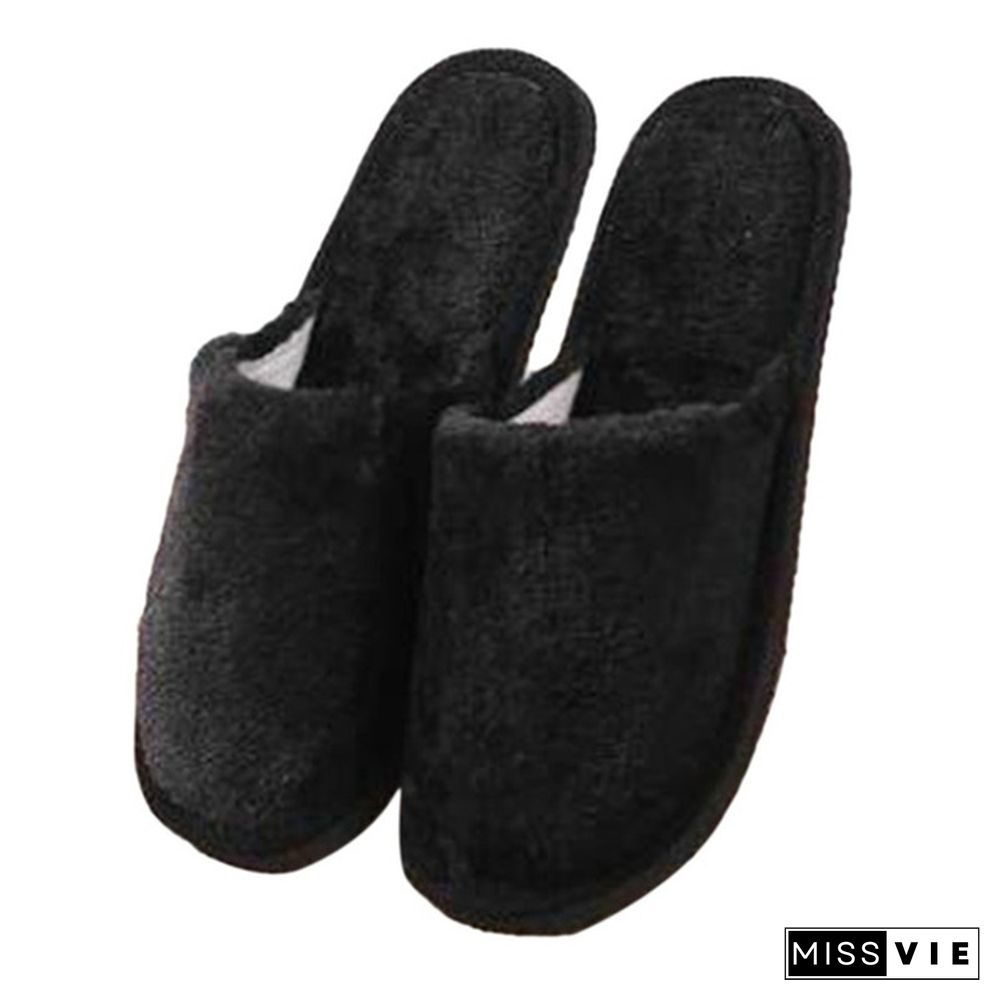 1Pair Long Plush Suede Slippers Home Indoor Shoes Winter Slippers