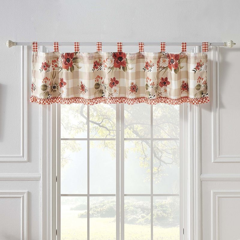 Greenland Home Wheatly Farmhouse Gingham Tab Tope Window Valance， 84 W x 16 L， with Ruffle Trim