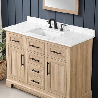 Home Decorators Collection Doveton 48 in. W x 19 in. D x 34.50 in. H Freestanding Vanity in Weathered Tan with White Engineered Stone Top Doveton 48WT