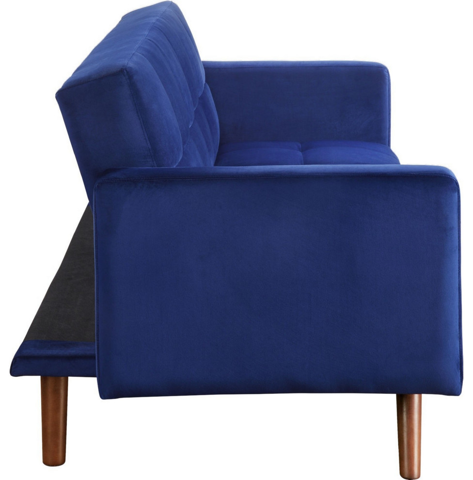 Benzara BM250386 Adjustable Sofa With Fabric Upholstery/Square Stitching  Blue   Midcentury   Sofas   by Uber Bazaar  Houzz