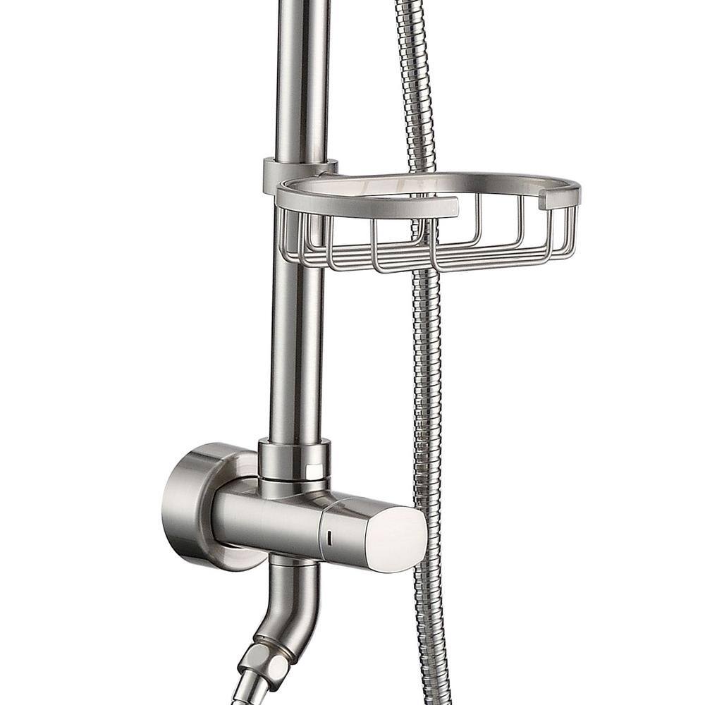 Aurora Decor ACAD 5-Spray 8 in. Round Shower System Kit with Hand Shower and Adjustable Slide Bar Soap Dish in Brushed Nickel DSFMSHD2B16BN