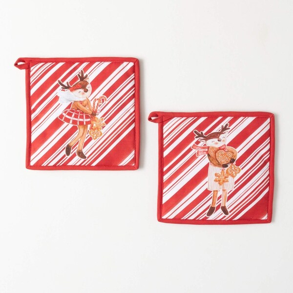 9.5H Sullivans Christmas Gingerbread Potholders Set of 2，RedWhite