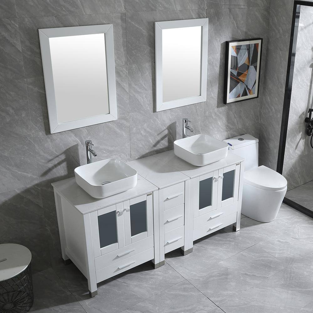 walsport 60 in. W x 21.5 in. D x 61 in. H Double Sinks Bath Vanity in White with Ceramic Top and Mirror 2*USBR4578USBR45792*USBR4361