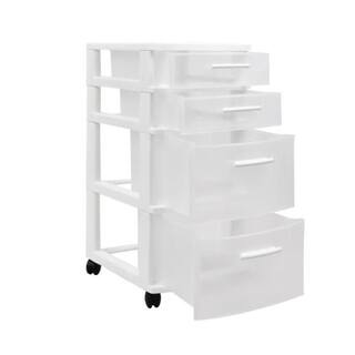 MQ 4-Drawer Resin Rolling Storage Cart in White and Clear 451-WHT