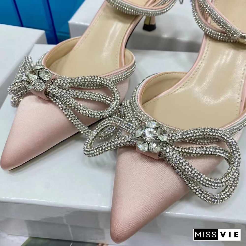 Early Spring Butterfly Rhinestone High Heel Sandals Pointed Toe Shiny Goddess High Heels Banquet Fairy Shoes