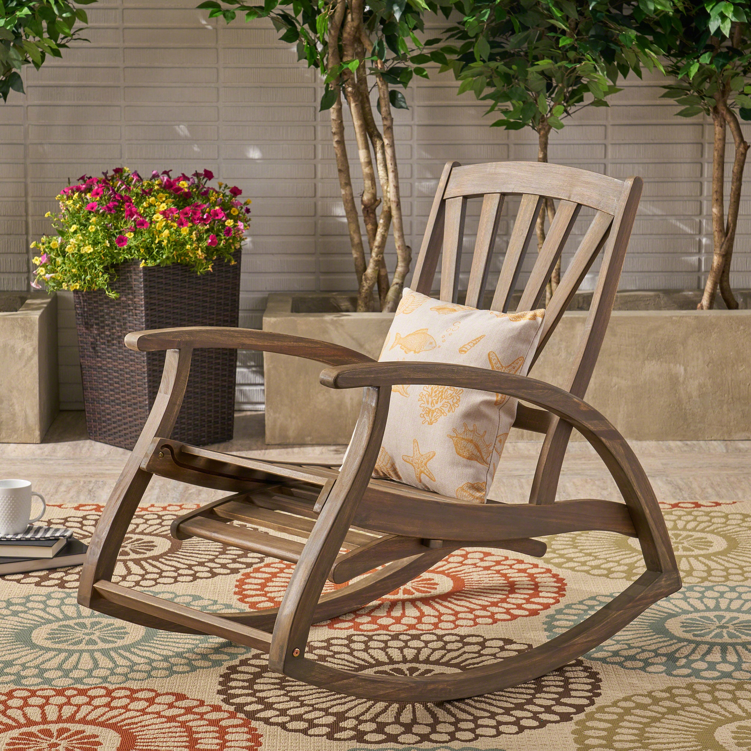 Kelsey Outdoor Acacia Wood Rocking Chair with Footrest