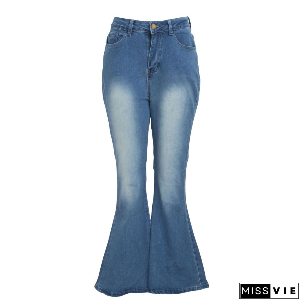 High Waist Full Length Slim Flare Jeans Pants