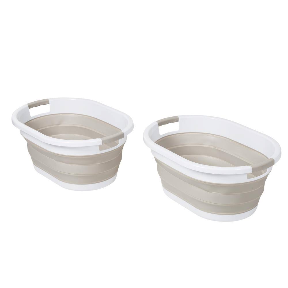 Honey-Can-Do Warm GrayWhite Collapsible Rubber Laundry Baskets (Set of 2) HMP-09824