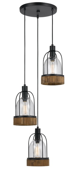 Benjara BM224928 60 X 3 Watt Metal and Wood Pendan...