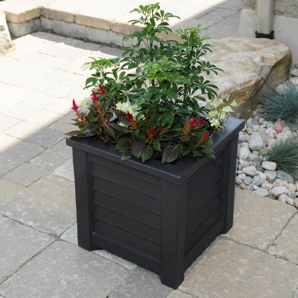 Mayne Lakeland 16 in. Square Self-Watering Black Polyethylene Planter 5866-B