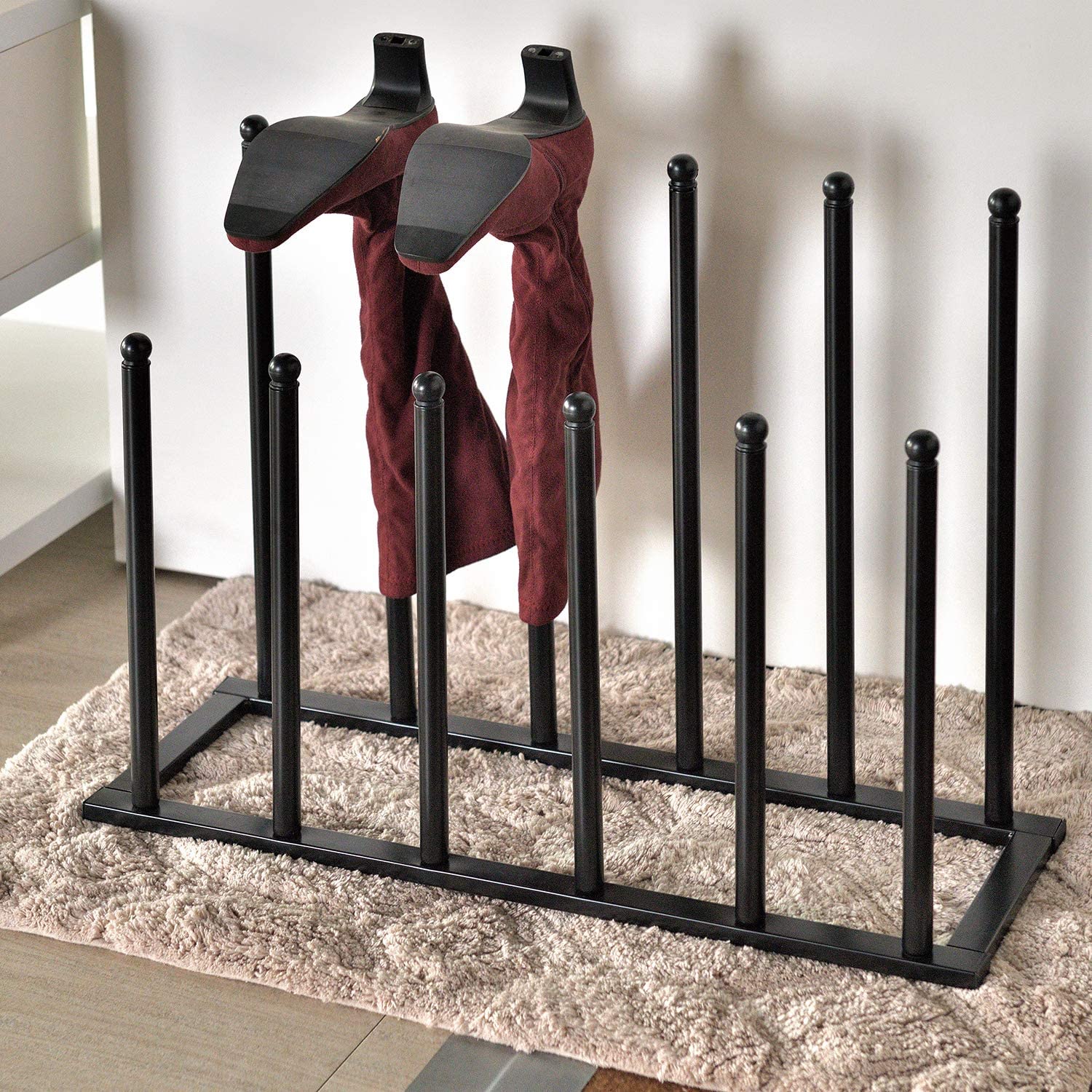 MyGift 6-Pair Sleek Black Metal Boot Shoes Storage Rack