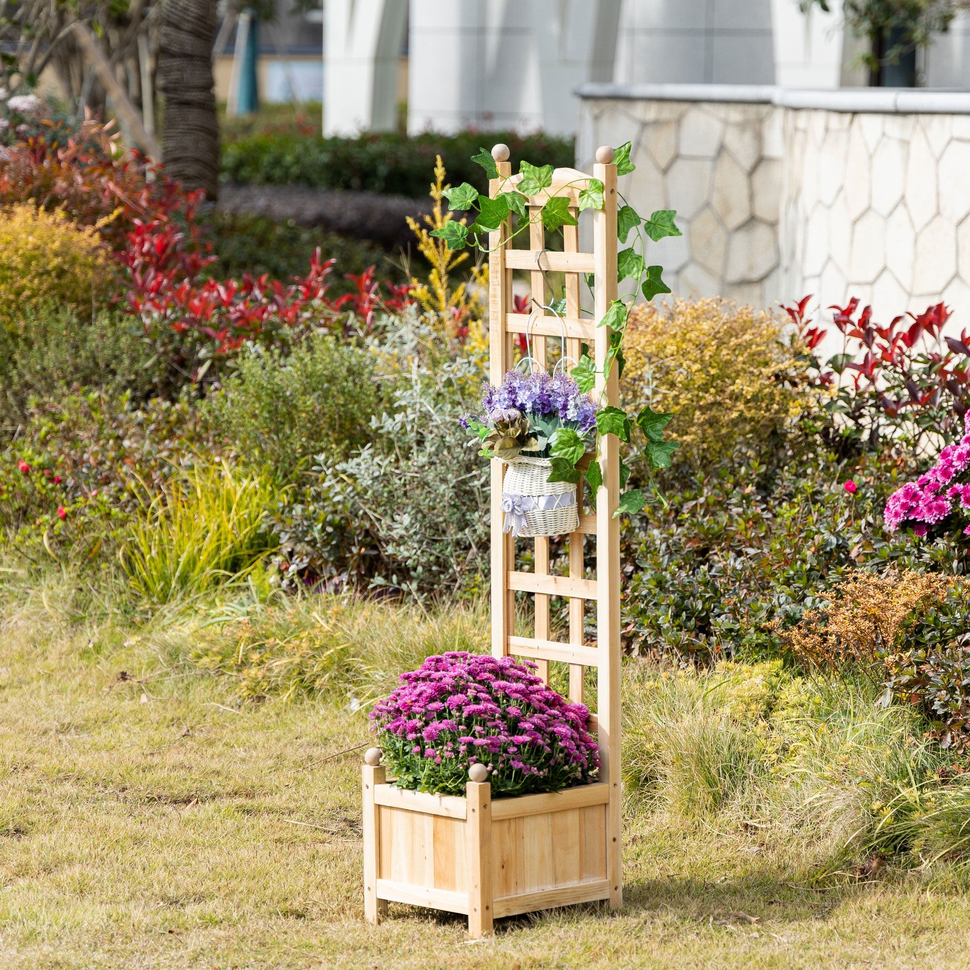 Outsunny 12" x 12" x 49" Raised Garden Bed with Trellis Board Back