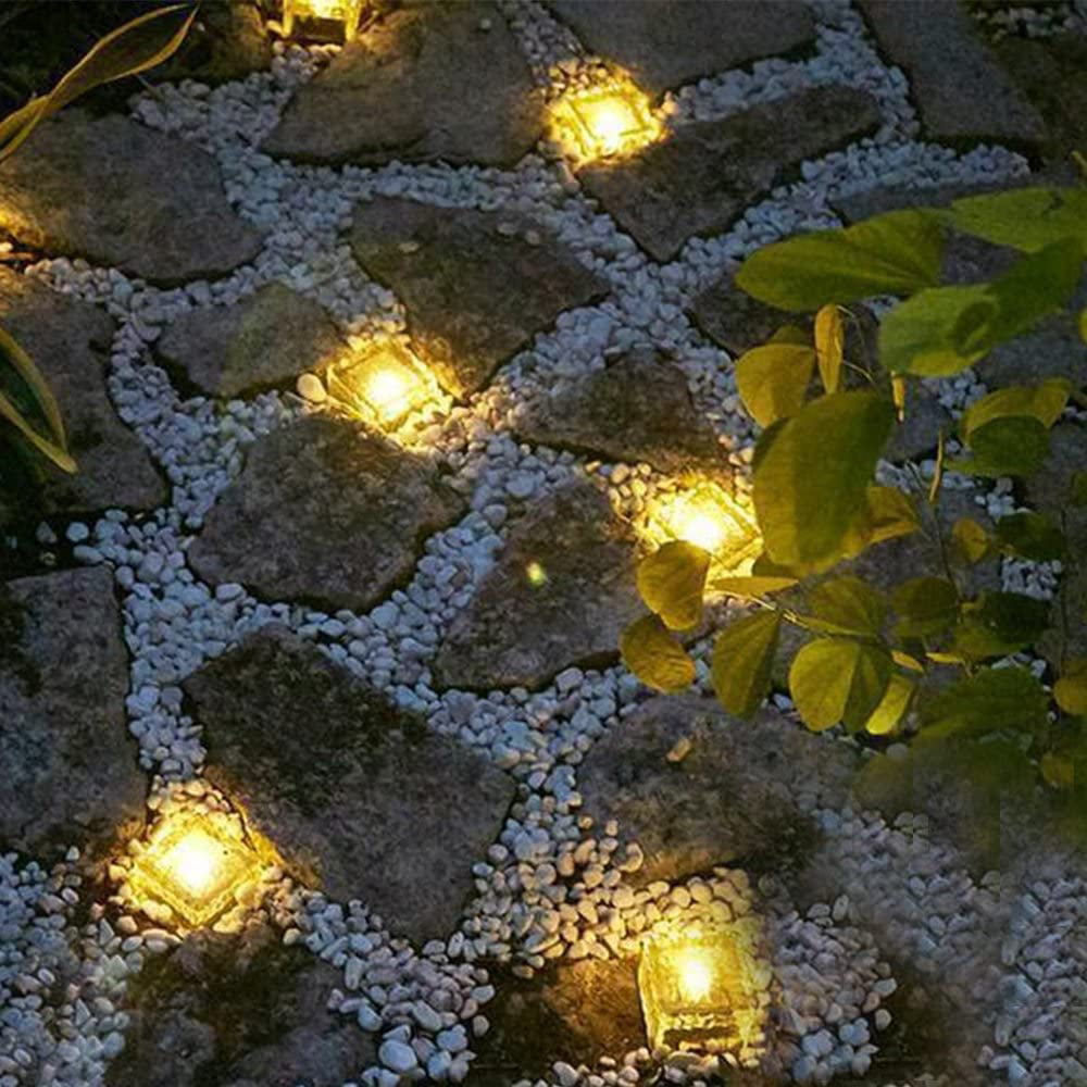 Brick Light Solar Ice Light Ice Cube Lights Buried Light Paver for Garden Courtyard Pathway Patio Outdoor Decoration 4 Pack Warm White