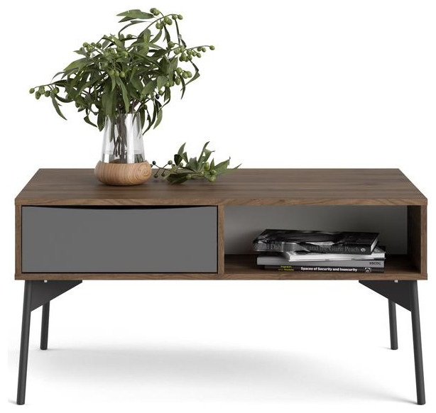 Fur Coffee Table with 1 Drawer  Walnut/White Matte/Grey   Midcentury   Coffee Tables   by Homesquare  Houzz